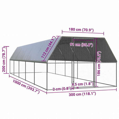 vidaXL 屋外鶏小屋 3x10x2m 亜鉛メッキ鋼製動物&ペット用品 ペット用品 小動物用品 小動物 飼育・ケージ(代引不可)