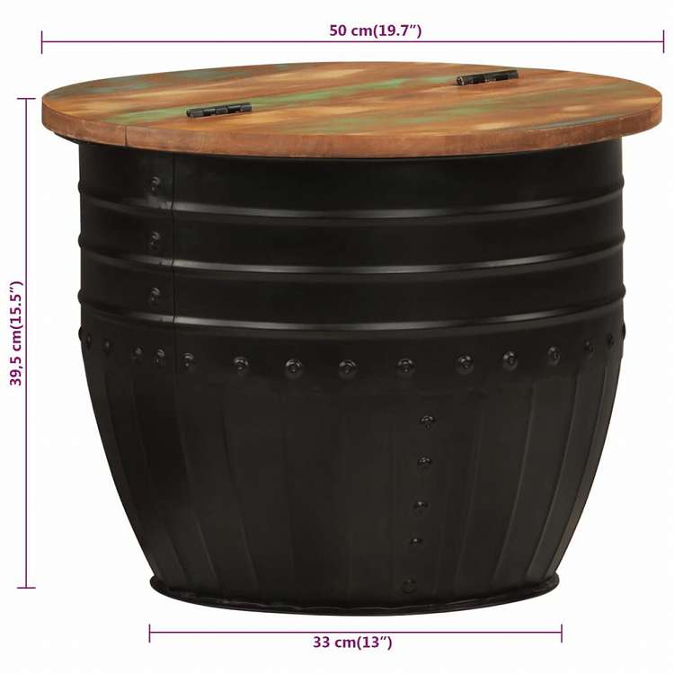 vidaXL コーヒーテーブル ブラック 50x39.5 cm 再生無垢材家具 テーブル アクセントテーブル コーヒーテーブル(代引不可)