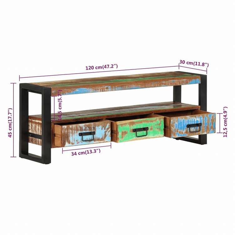 vidaXL テレビキャビネット 120x30x45 cm 再生無垢材家具 AVラック・テレビ台(代引不可)