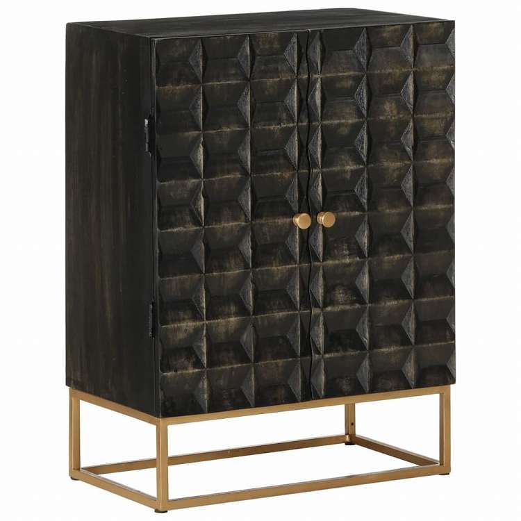 vidaXL サイドボード ブラック 55x34x75 cm マンゴー無垢材&鉄製家具 キャビネット&収納(代引不可)