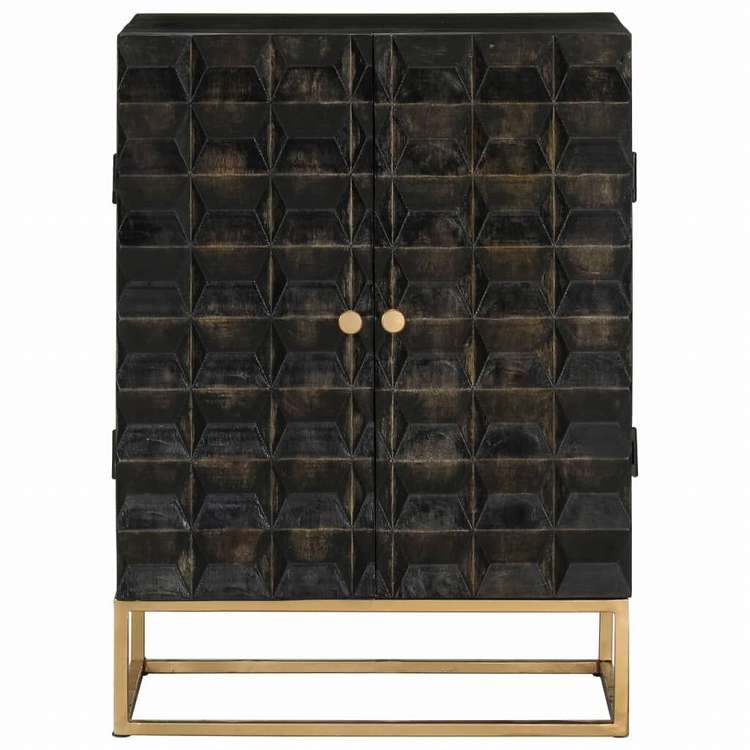 vidaXL サイドボード ブラック 55x34x75 cm マンゴー無垢材&鉄製家具 キャビネット&収納(代引不可)