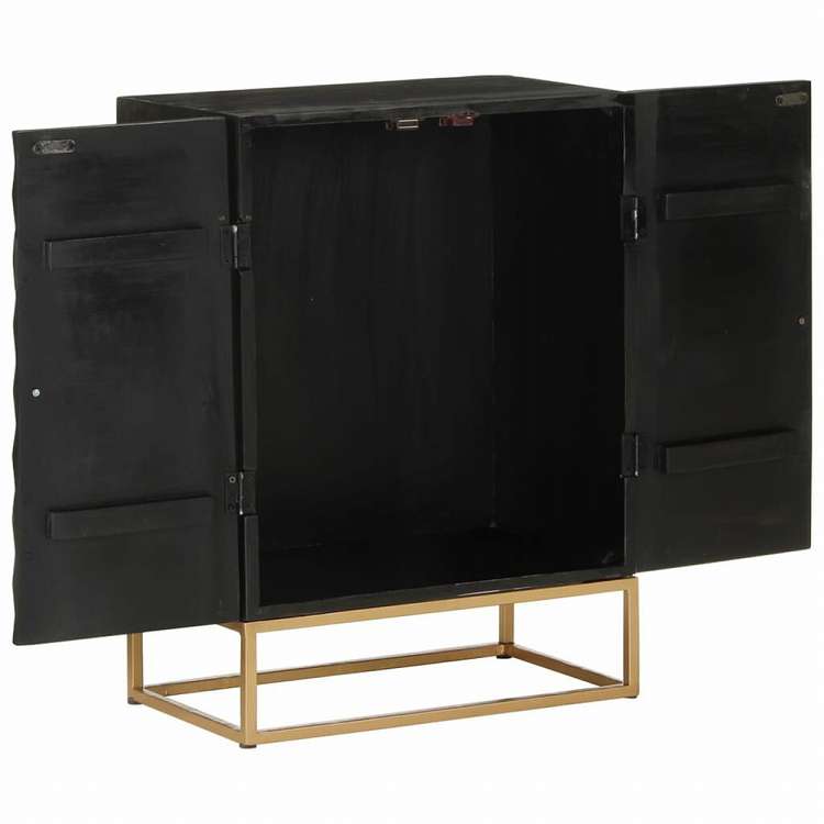 vidaXL サイドボード ブラック 55x34x75 cm マンゴー無垢材&鉄製家具 キャビネット&収納(代引不可)