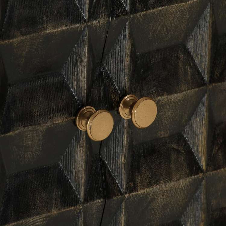 vidaXL サイドボード ブラック 55x34x75 cm マンゴー無垢材&鉄製家具 キャビネット&収納(代引不可)