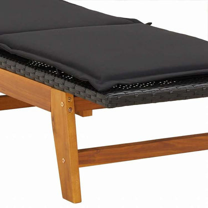 vidaXL サンラウンジャー クッション付き ポリラタン&アカシア無垢材家具 アウトドア家具 屋外椅子 サンラウンジャー(代引不可)
