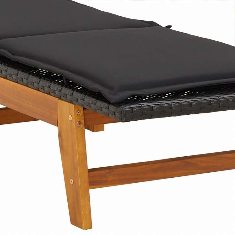 vidaXL サンラウンジャー クッション付き 2点 ポリラタン&アカシア無垢材家具 アウトドア家具 屋外椅子 サンラウンジャー(代引不可)