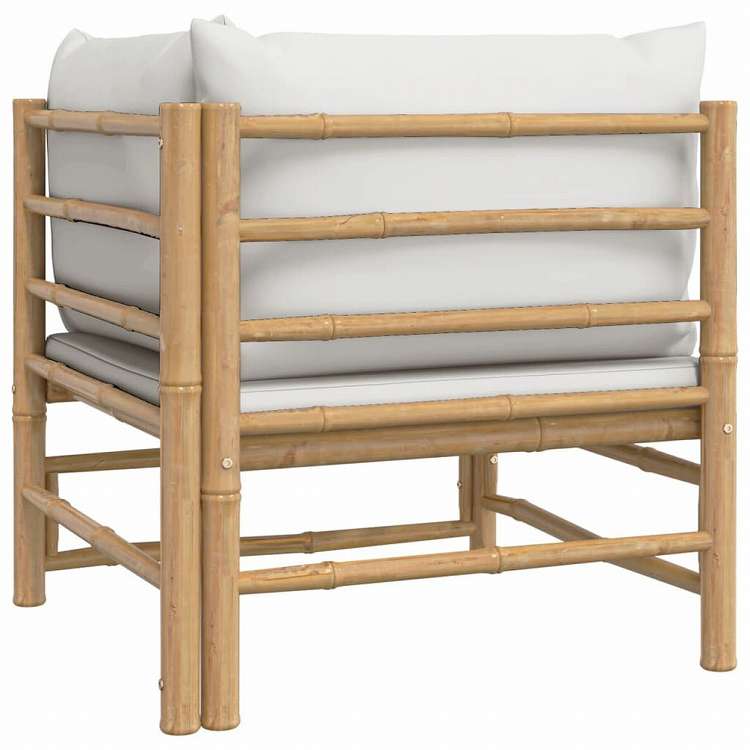 vidaXL ガーデンコーナーソファ ライトグレークッション付き 竹製家具 アウトドア家具 屋外椅子 屋外用組み合わせソファセット(代引不可)