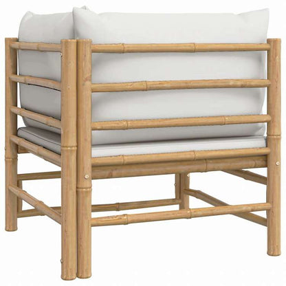 vidaXL ガーデンコーナーソファ ライトグレークッション付き 竹製家具 アウトドア家具 屋外椅子 屋外用組み合わせソファセット(代引不可)