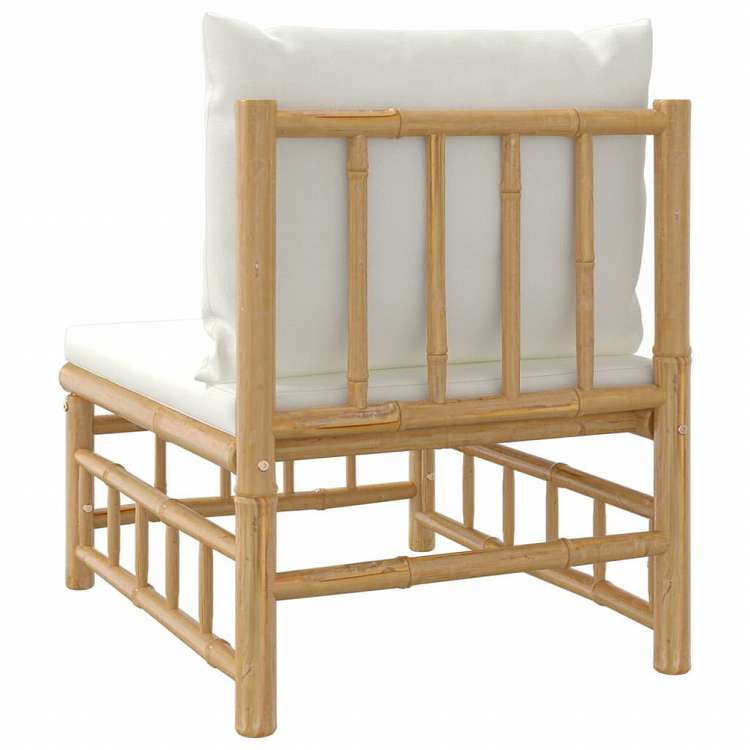 vidaXL ガーデンミドルソファ クッション付 竹製 クリームホワイト家具 アウトドア家具 屋外椅子 屋外用組み合わせソファセット(代引不可)