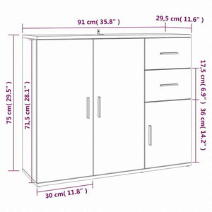 vidaXL サイドボード ホワイト 91x29.5x75cm エンジニアリングウッド家具 キャビネット&収納 サイドボード(代引不可)
