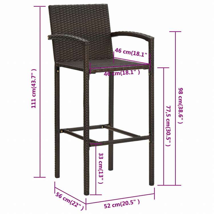 vidaXL バースツール 2点 ポリラタン製 ブラウン家具 チェア テーブル・バースツール(代引不可)