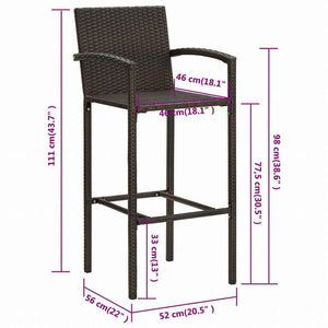 vidaXL バースツール 2点 ポリラタン製 ブラウン家具 チェア テーブル・バースツール(代引不可)