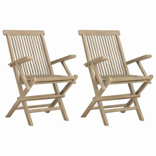 vidaXL 折りたたみガーデンチェア 2点 グレー 56x61x89 cm チーク無垢材家具 アウトドア家具 屋外椅子 アウトドアベンチチェア(代引不可)
