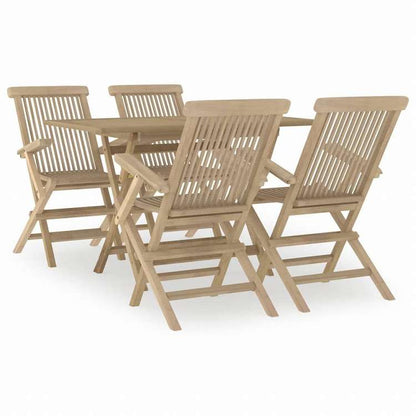 vidaXL ガーデンダイニング5点セット チーク無垢材 グレー家具 アウトドア家具 屋外家具セット(代引不可)