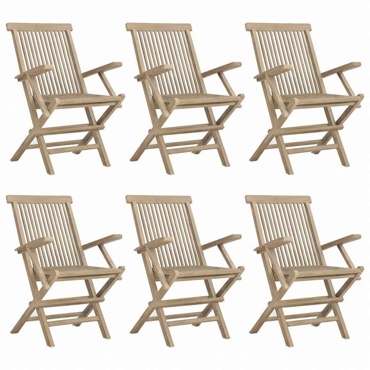 vidaXL 折りたたみガーデンチェア 6点 グレー 56x61x89 cm チーク無垢材家具 アウトドア家具 屋外椅子 アウトドアベンチチェア(代引不可)