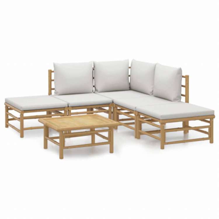 vidaXL ガーデンラウンジ6点セット クッション付き 竹製 ライトグレー家具 アウトドア家具 屋外家具セット(代引不可)