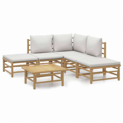 vidaXL ガーデンラウンジ6点セット クッション付き 竹製 ライトグレー家具 アウトドア家具 屋外家具セット(代引不可)