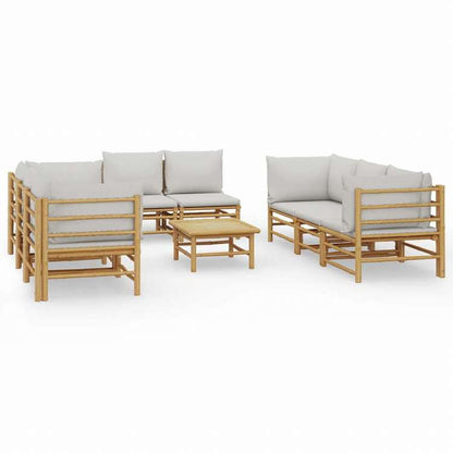 vidaXL ガーデンラウンジ9点セット ライトグレークッション付き 竹製家具 アウトドア家具 屋外家具セット(代引不可)