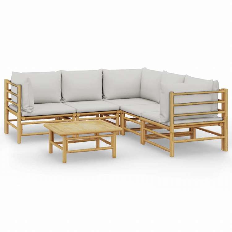 vidaXL ガーデンラウンジ6点セット クッション付き 竹製 ライトグレー家具 アウトドア家具 屋外家具セット(代引不可)