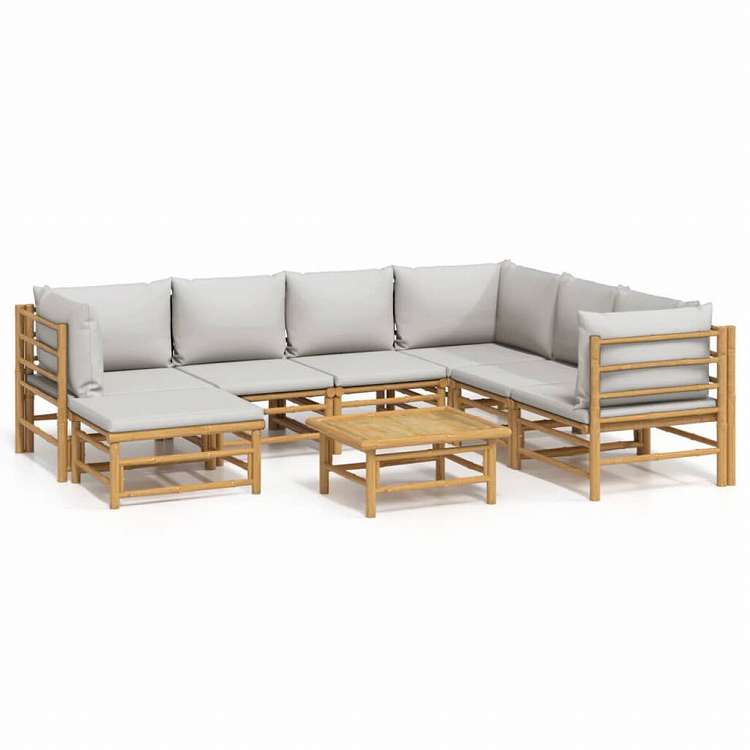 vidaXL ガーデンラウンジ8点セット ライトグレークッション付き 竹製家具 アウトドア家具 屋外家具セット(代引不可)