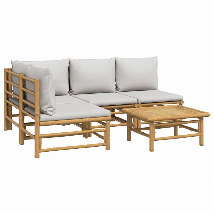 vidaXL ガーデンラウンジ5点セット ライトグレークッション付き 竹製家具 アウトドア家具 屋外家具セット(代引不可)