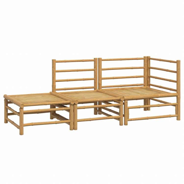 vidaXL ガーデンラウンジ3点セット ライトグレークッション付き 竹製家具 アウトドア家具 屋外家具セット(代引不可)