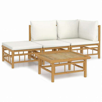 vidaXL ガーデンラウンジ4点セット クリームホワイトクッション付き 竹製家具 アウトドア家具 屋外家具セット(代引不可)