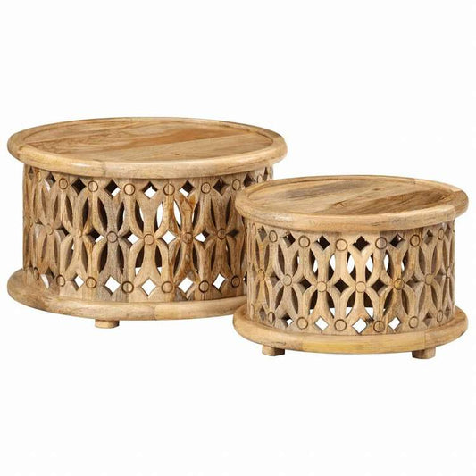 vidaXL コーヒーテーブル2点セット マンゴー無垢材家具 テーブル アクセントテーブル コーヒーテーブル(代引不可)