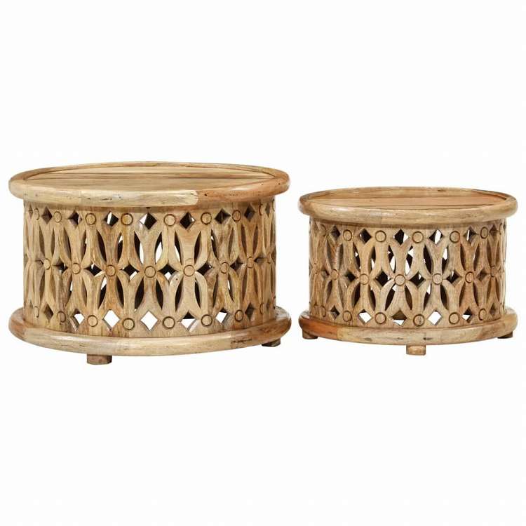 vidaXL コーヒーテーブル2点セット マンゴー無垢材家具 テーブル アクセントテーブル コーヒーテーブル(代引不可)