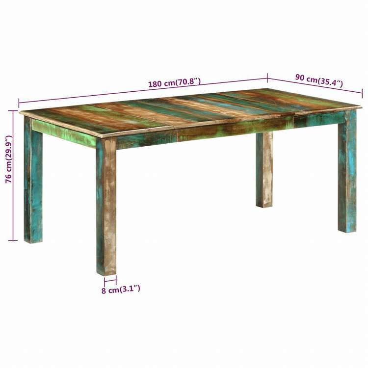 vidaXL ダイニングテーブル 180x90x76 cm 無垢の再生材家具 テーブル キッチン・ダイニングルームテーブル(代引不可)