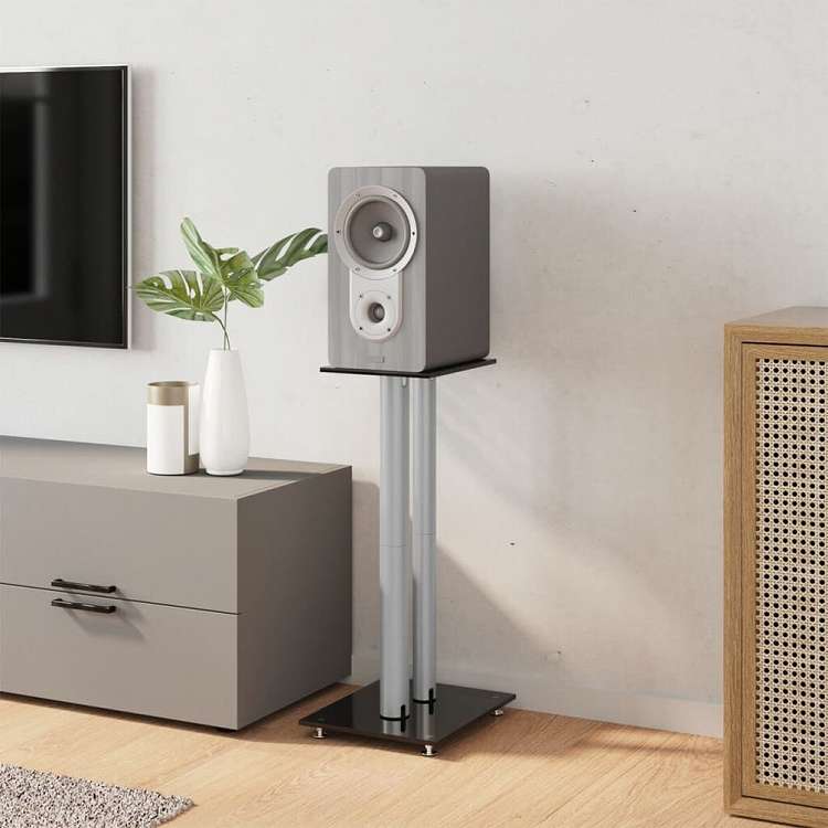 vidaXL スピーカースタンド 2点 ブラック&シルバー 強化ガラス 柱2本デザイン電子機器 オーディオ オーディオアクセサリー スピーカーアクセサリ スピーカースタンド・マウント(代引不可)
