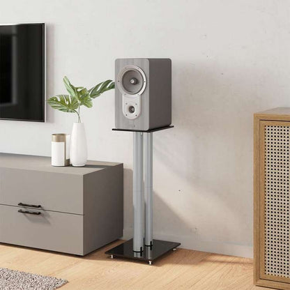 vidaXL スピーカースタンド 2点 ブラック&シルバー 強化ガラス 柱2本デザイン電子機器 オーディオ オーディオアクセサリー スピーカーアクセサリ スピーカースタンド・マウント(代引不可)