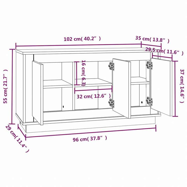 vidaXL サイドボード ホワイト 102x35x55cm エンジニアリングウッド家具 キャビネット&収納 サイドボード(代引不可)