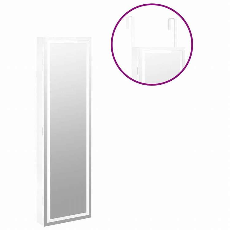 vidaXL ミラー付きジュエリーキャビネット LEDライト付き 壁掛け ホワイトホーム&ガーデン デコレーション 鏡(代引不可)