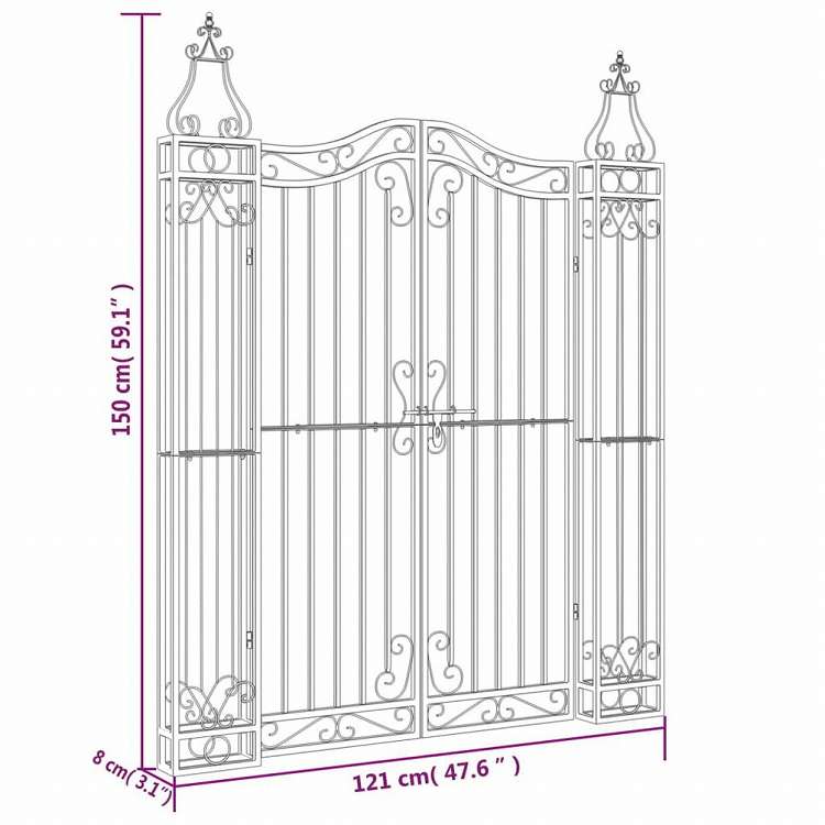 vidaXL ガーデンゲート ブラック 121x8x150 cm 錬鉄ハードウェア フェンス&バリア ゲート(代引不可)