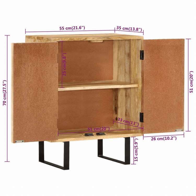 vidaXL サイドボード 扉2枚付 55x35x70 cm マンゴー無垢材家具 キャビネット&収納 サイドボード(代引不可)