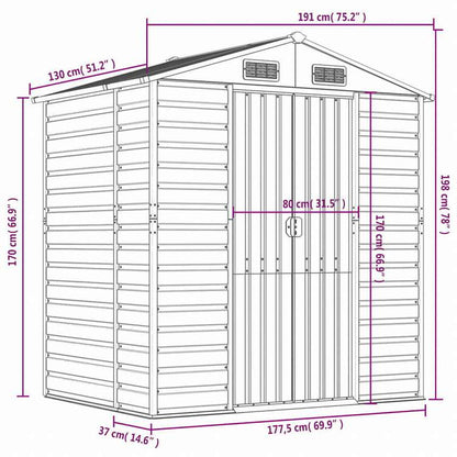 vidaXL 庭用物置 アントラシート 191x130x198 cm 亜鉛メッキ鋼製ホーム&ガーデン 芝&ガーデン アウトドアリビング アウトドアストラクチャー 日除け・ガレージ・カーポート(代引不可)