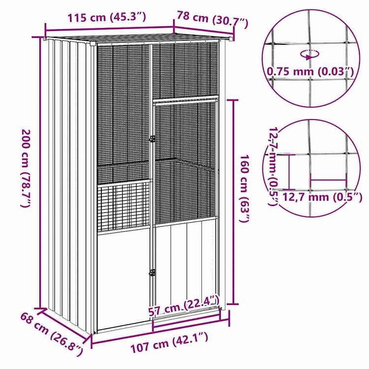 vidaXL バードケージ アントラシート 115x78x200 cm 亜鉛メッキ鋼Animals & Pet Supplies ペット用品 鳥用品 取りかご・スタンド(代引不可)