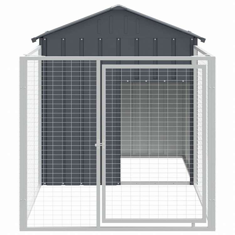 vidaXL ドッグラン付き犬小屋 アントラシート 117x201x123 cm 亜鉛メッキ鋼製動物&ペット用品 ペット用品 犬用品 ドッグハウス(代引不可)