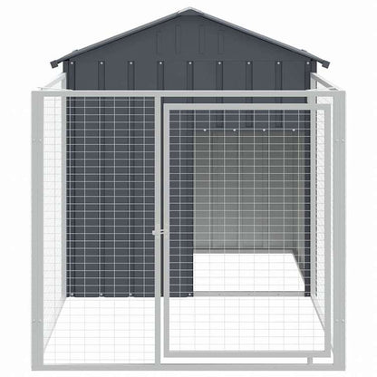 vidaXL ドッグラン付き犬小屋 アントラシート 117x201x123 cm 亜鉛メッキ鋼製動物&ペット用品 ペット用品 犬用品 ドッグハウス(代引不可)