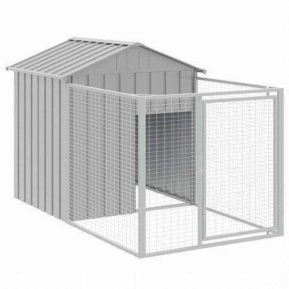 vidaXL ドッグラン付き犬小屋 ライトグレー 117x201x123 cm 亜鉛メッキ鋼製動物&ペット用品 ペット用品 犬用品 ドッグハウス(代引不可)