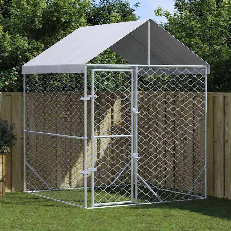 vidaXL 屋外犬小屋 屋根付き シルバー 2x2x2.5 m 亜鉛メッキ鋼製動物&ペット用品 ペット用品 犬用品 犬小屋・ドッグラン(代引不可)