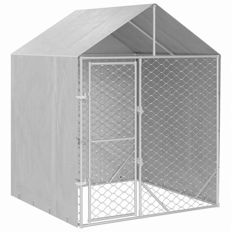 vidaXL 屋外犬小屋 屋根付き シルバー 2x2x2.5 m 亜鉛メッキ鋼製動物&ペット用品 ペット用品 犬用品 犬小屋・ドッグラン(代引不可)