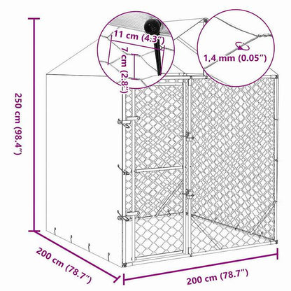vidaXL 屋外犬小屋 屋根付き シルバー 2x2x2.5 m 亜鉛メッキ鋼製動物&ペット用品 ペット用品 犬用品 犬小屋・ドッグラン(代引不可)