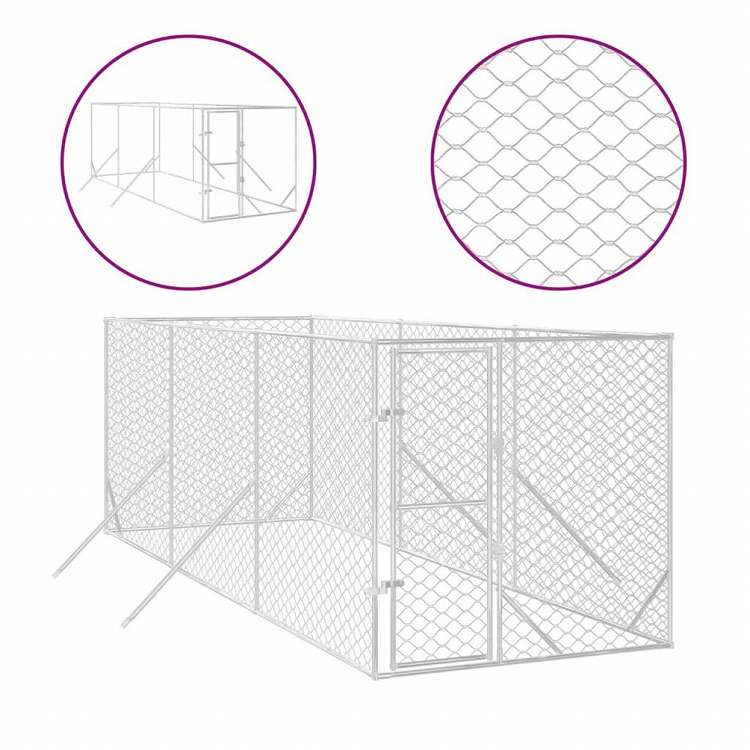 vidaXL 屋外用犬小屋 シルバー 2x6x2m 亜鉛メッキ鋼製動物&ペット用品 ペット用品 犬用品 犬小屋・ドッグラン(代引不可)