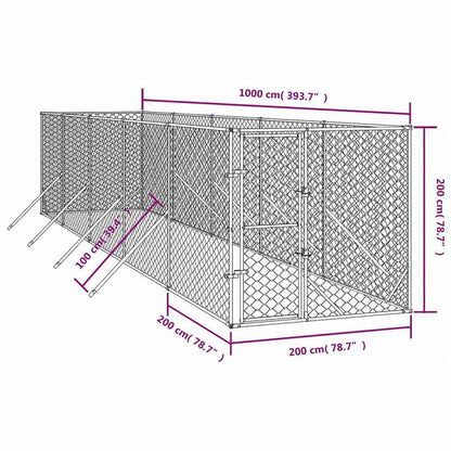 vidaXL 屋外用犬小屋 シルバー 2x10x2m 亜鉛メッキ鋼製Animals & Pet Supplies ペット用品 犬用品 犬小屋・ドッグラン(代引不可)