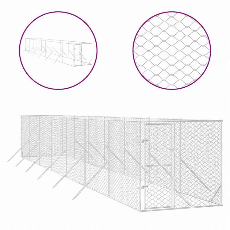 vidaXL 屋外用犬小屋 シルバー 2x14x2m 亜鉛メッキ鋼製Animals & Pet Supplies ペット用品 犬用品 犬小屋・ドッグラン(代引不可)