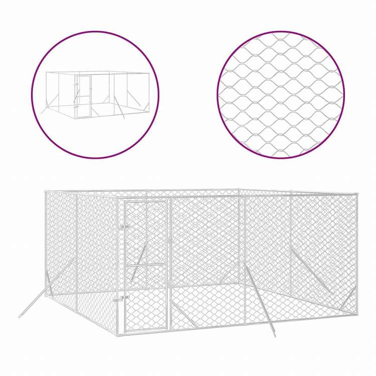 vidaXL 屋外用犬小屋 シルバー 4x4x2m 亜鉛メッキ鋼製動物&ペット用品 ペット用品 犬用品 犬小屋・ドッグラン(代引不可)