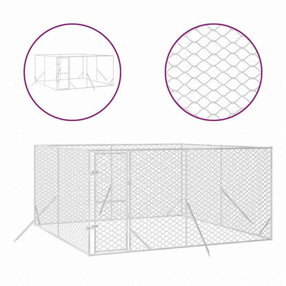 vidaXL 屋外用犬小屋 シルバー 4x4x2m 亜鉛メッキ鋼製動物&ペット用品 ペット用品 犬用品 犬小屋・ドッグラン(代引不可)
