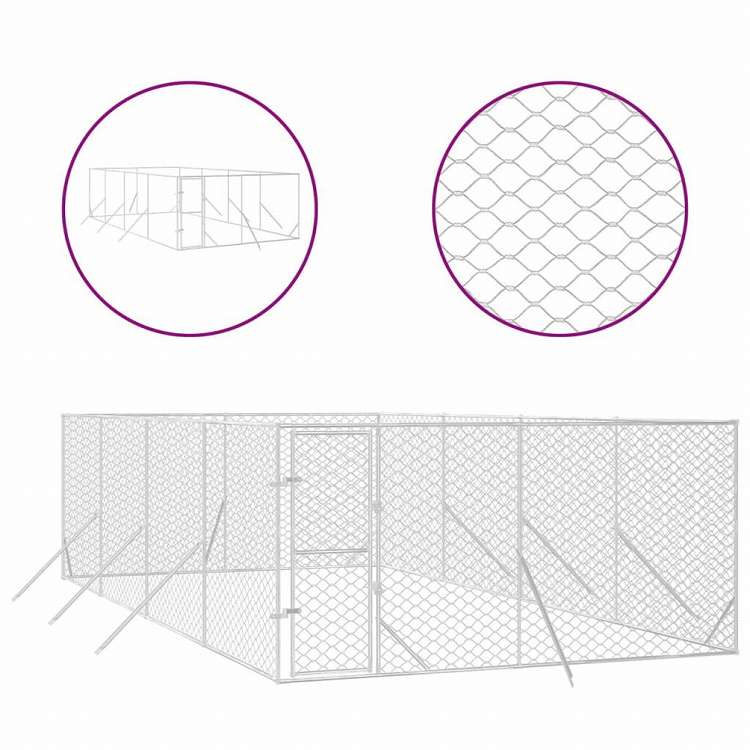 vidaXL 屋外用犬小屋 シルバー 4x8x2m 亜鉛メッキ鋼製Animals & Pet Supplies ペット用品 犬用品 犬小屋・ドッグラン(代引不可)