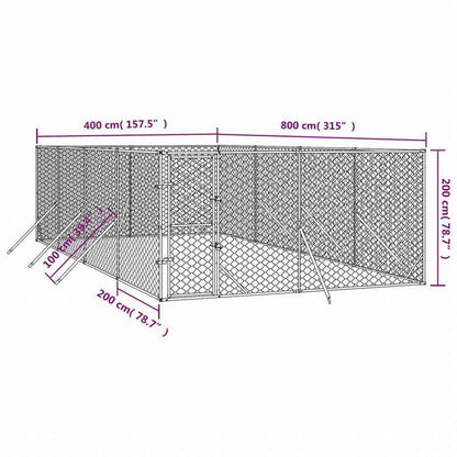 vidaXL 屋外用犬小屋 シルバー 4x8x2m 亜鉛メッキ鋼製Animals & Pet Supplies ペット用品 犬用品 犬小屋・ドッグラン(代引不可)